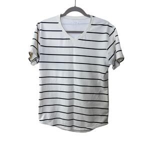 Bylt Basics Drop Cut Short Sleeve Lux v neck t shirt blue white striped small